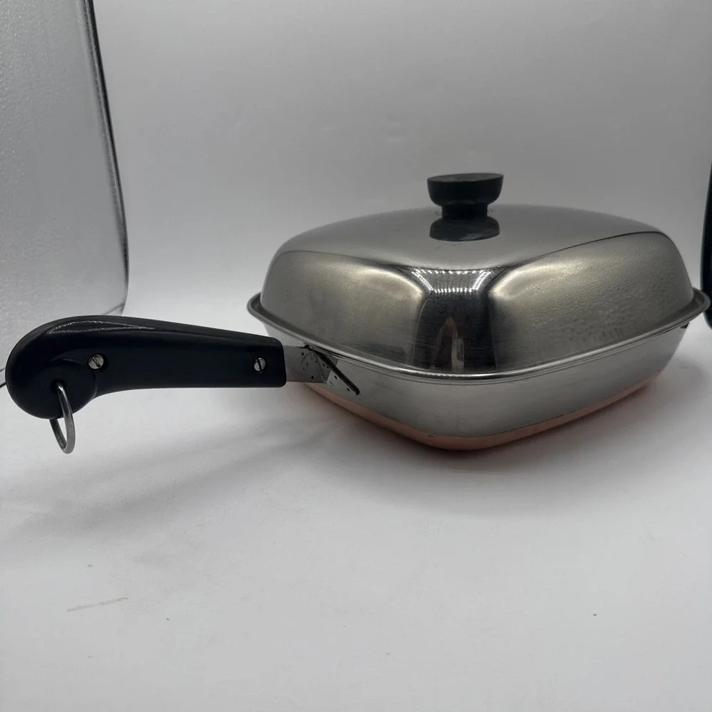 Revere Ware USA Small Square Copper Bottom Pot Fry Pan Skillet Bacon Clean